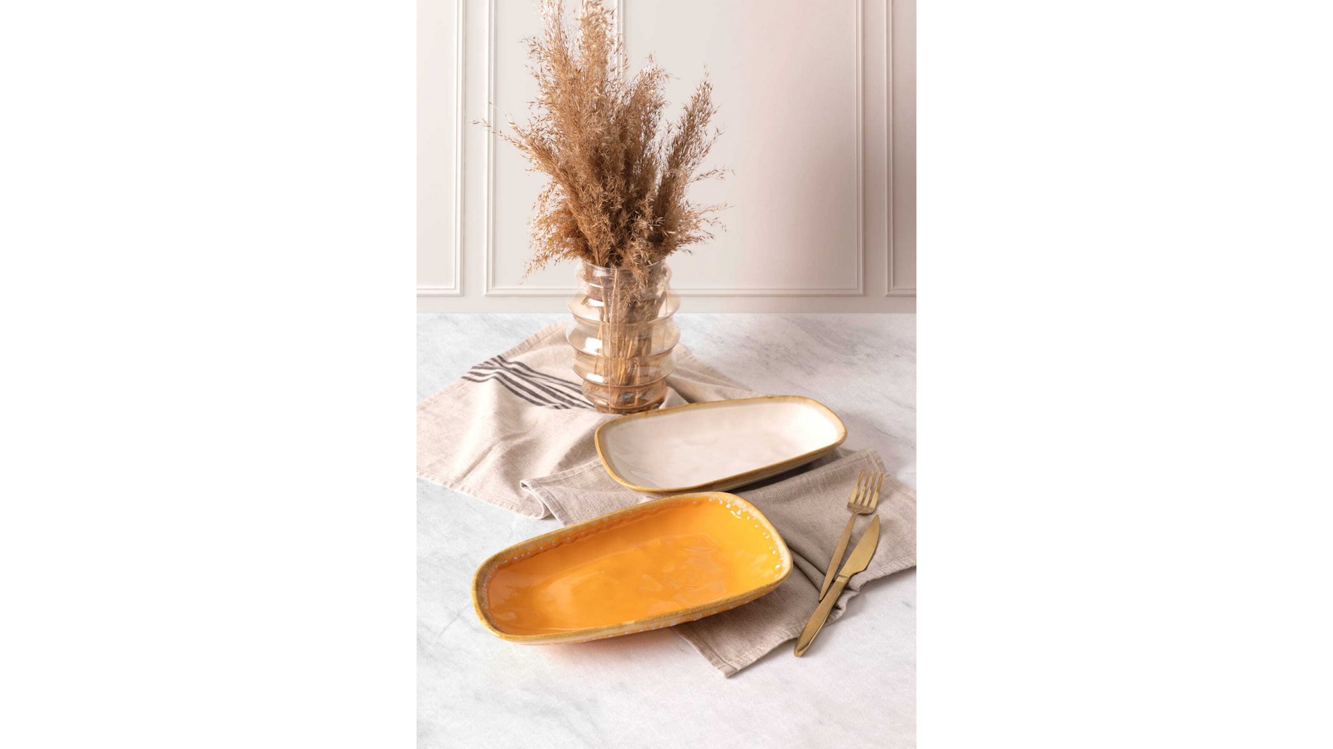 Shizen Sarı / Krem Tetra Kayık Tabak 28 Cm 2 Adet Q46-Q44