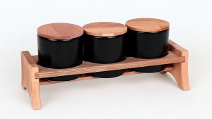 Mat Siyah Ege  Ahşap Standlı Saklama Kabı 10 cm 3 Parça