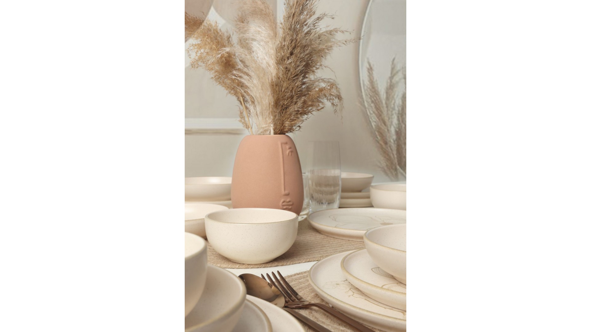 Taupe Bloom Nordıc Yemek Takımı 24 Parça 6 Kişilik 22519-20-28-29