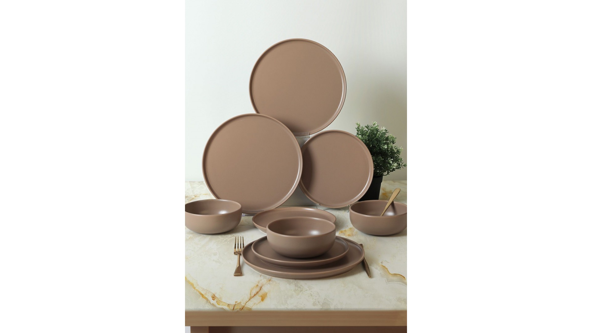 Nordic Mat Toprak Taupe Yemek Takımı 18 Parça 6 Kişilik 977