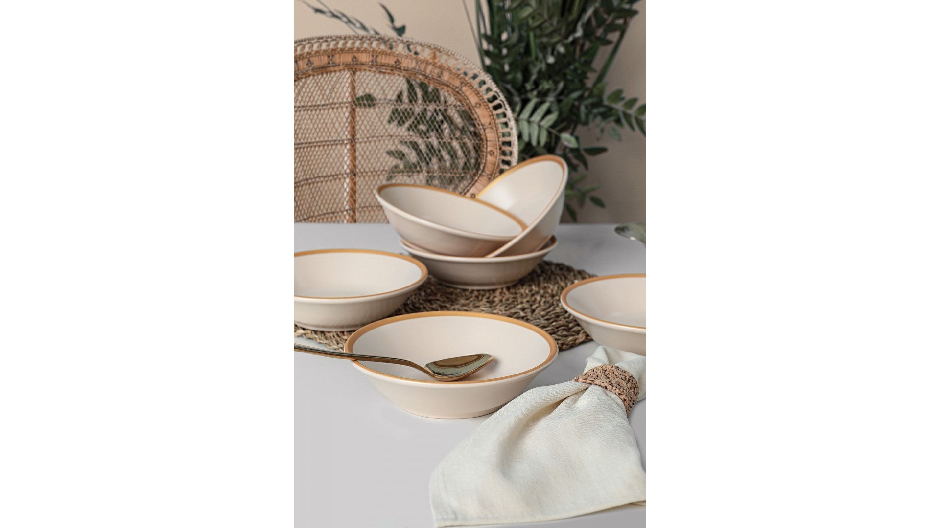Mat Krem Gold File Hitit Yemek Tabağı 18 Cm 6 Adet - 950