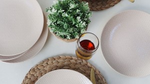 Kumlu Krem Rölyefli Servis Tabağı 27 Cm 6 Adet Q32