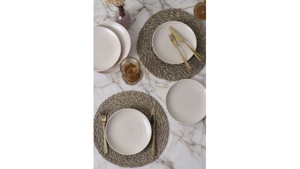 Kumlu Krem Rölyefli Pasta Tabağı 21 Cm 6 Adet Q32