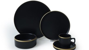 Mat Siyah Gold Fileli Stackable Yemek / Kahvaltı Takımı 20 Parça 4 Kişilik