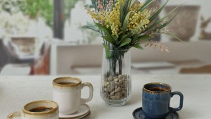 Shizen Mavi / Krem Formart Kahve Takımı 8 Parça 4 Kişilik Q39-Q44