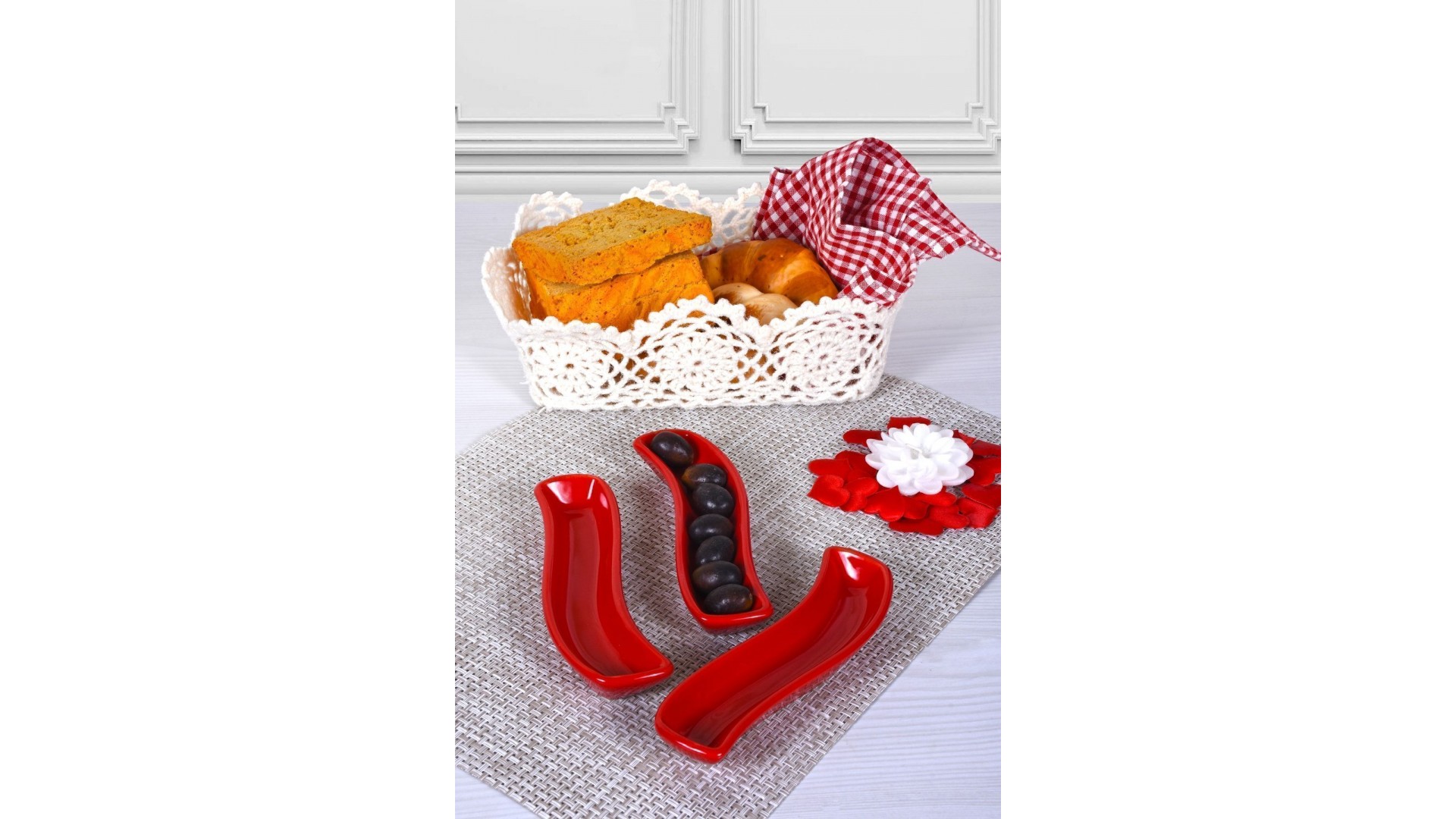 Kırmızı İvory Zeytinlik 18 Cm 3 Adet