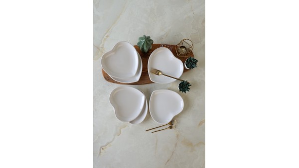 Beyaz Kalp Pasta Tabağı 20 Cm 6 Adet 006