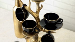 Siyah Gold Kera Çay Takımı 12 Parça 6 Kişilik