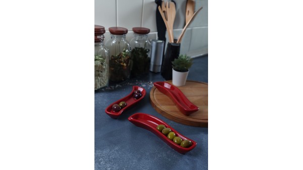 Kırmızı İvory Zeytinlik 18 Cm 3 Adet