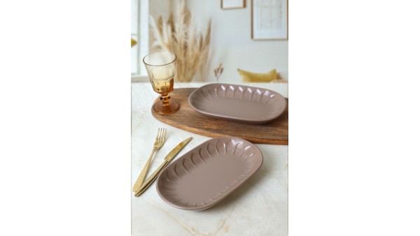 Mat Toprak Taupe Badem Kayık Tabak 22 Cm 2 Adet 977