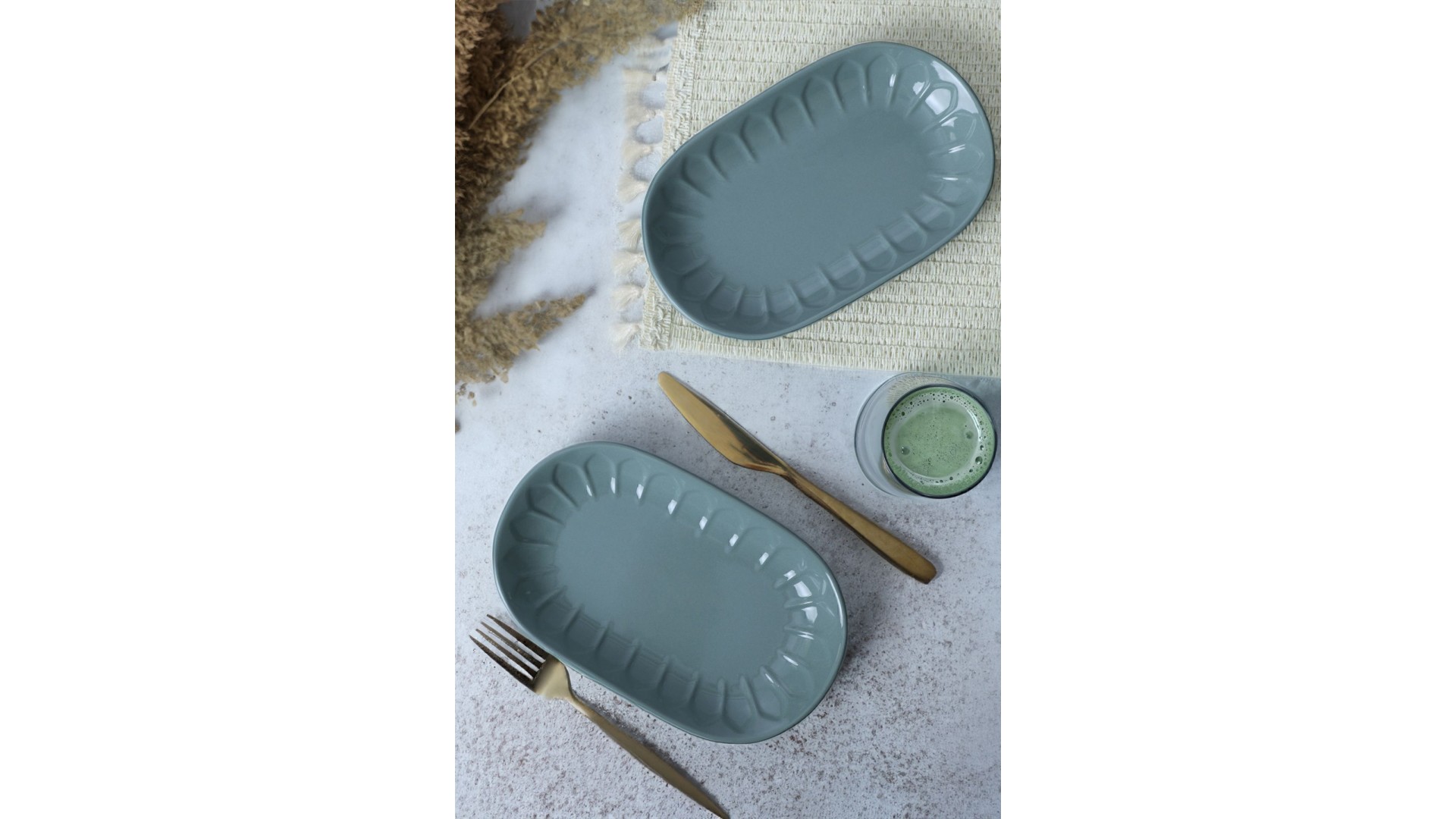 Yeşil Badem Kayık Tabak 25 Cm 2 Adet 326