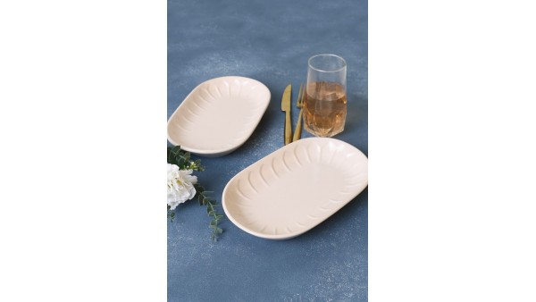 Krem Badem Kayık Tabak 25 Cm 2 Adet 030