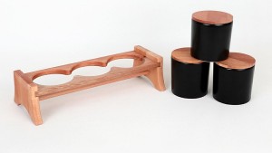 Mat Siyah Ege  Ahşap Standlı Saklama Kabı 10 cm 3 Parça