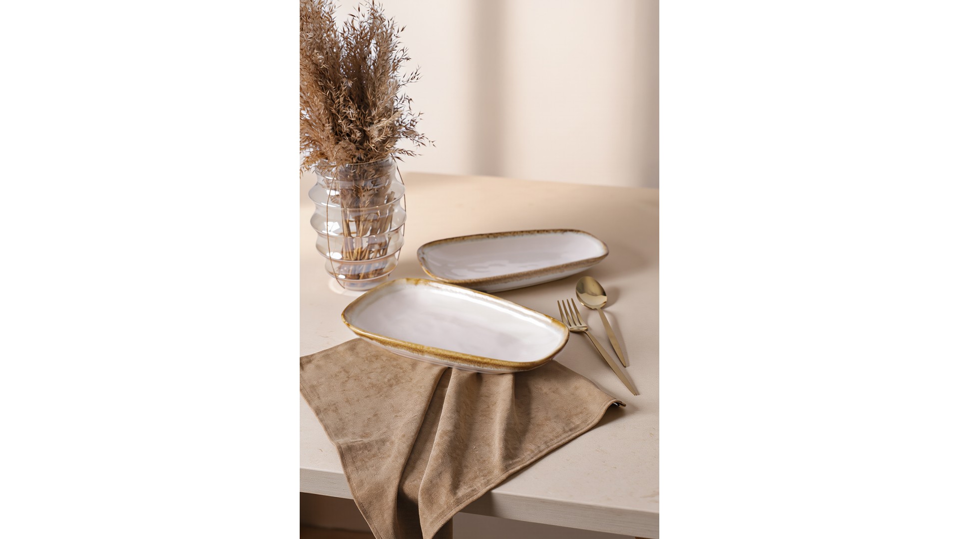 Shizen Krem Tetra Kayık Tabak 28 Cm 2 Adet Q44
