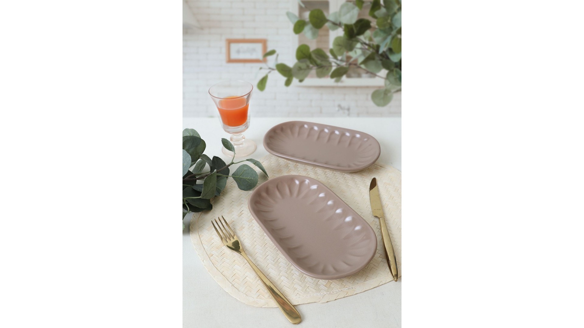Mat Toprak Taupe Badem Kayık Tabak 25 Cm 2 Adet 977