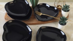 Siyah Kalp Pasta Tabağı 20 Cm 6 Adet 650