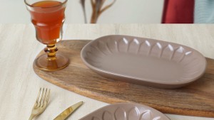 Mat Toprak Taupe Badem Kayık Tabak 25 Cm 2 Adet 977