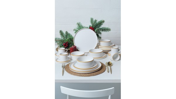 Mat Beyaz Gold Fileli Stackable Yemek / Kahvaltı Takımı 20 Parça 4 Kişilik