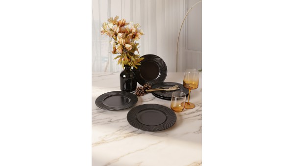 Mat Siyah Myra Pasta Tabağı 22 Cm 6 Adet 956