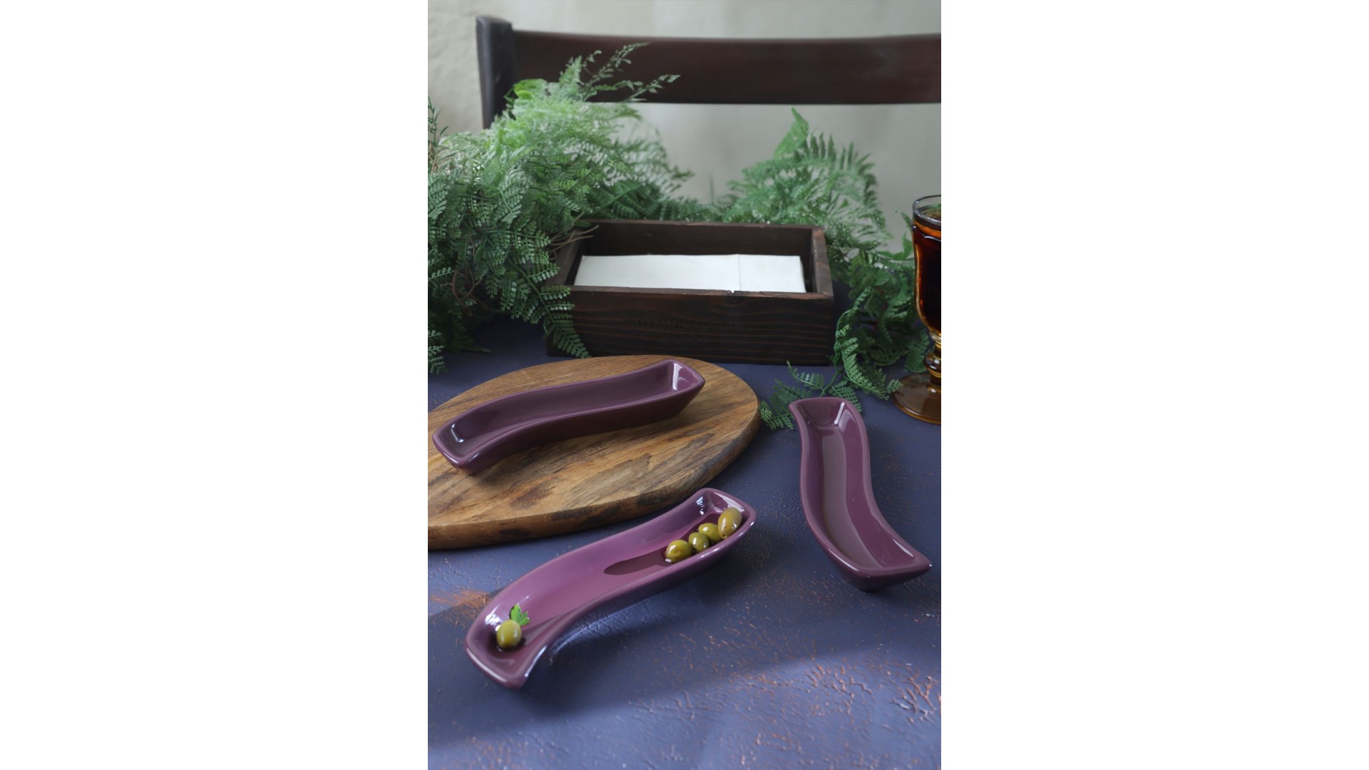 Mor İvory Zeytinlik 3 Adet 18 Cm