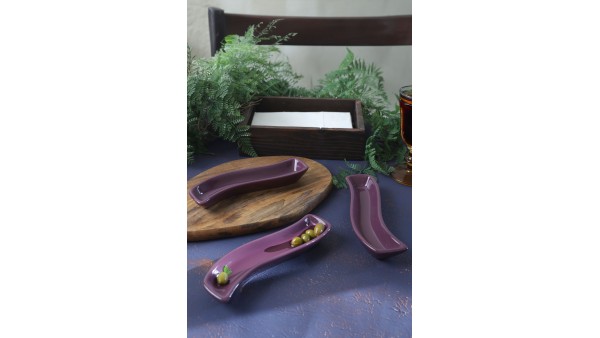 Mor İvory Zeytinlik 3 Adet 18 Cm