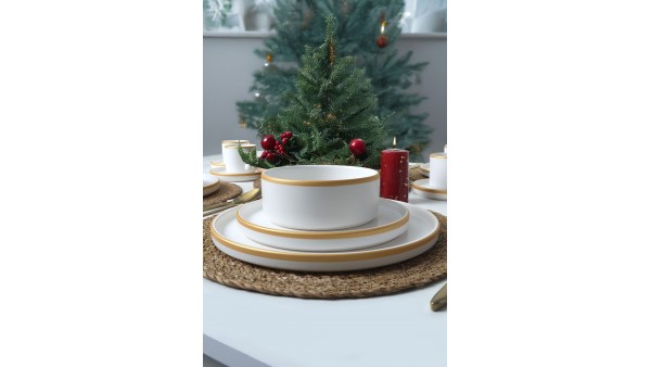 Mat Beyaz Gold Fileli Stackable Yemek / Kahvaltı Takımı 20 Parça 4 Kişilik