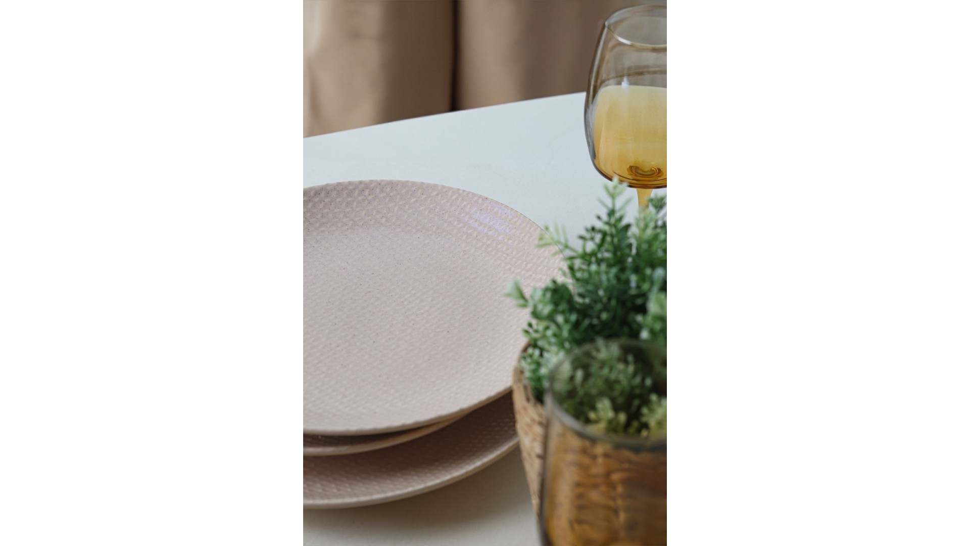 Kumlu Krem Rölyefli Servis Tabağı 27 Cm 6 Adet Q32