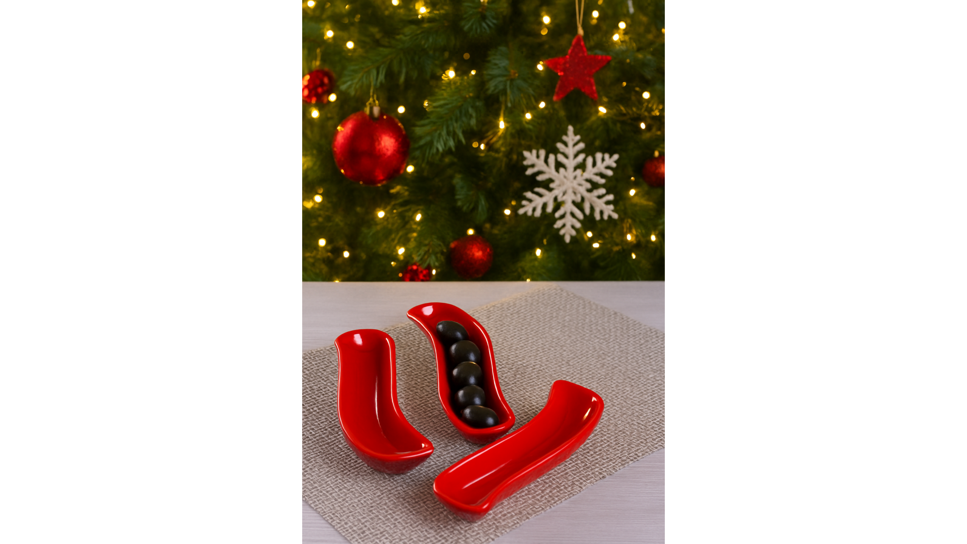 Kırmızı İvory Zeytinlik 18 Cm 3 Adet