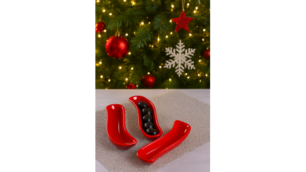 Kırmızı İvory Zeytinlik 18 Cm 3 Adet