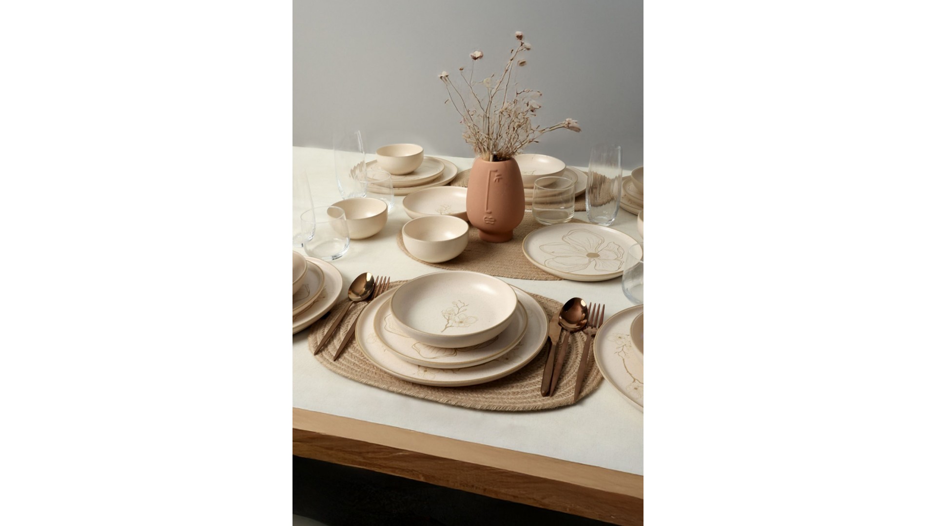 Taupe Bloom Nordıc Yemek Takımı 24 Parça 6 Kişilik 22519-20-28-29