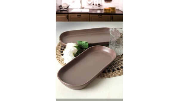 Mat Açık Taupe Noyan Kayık Tabak 2 Adet 26 Cm 958