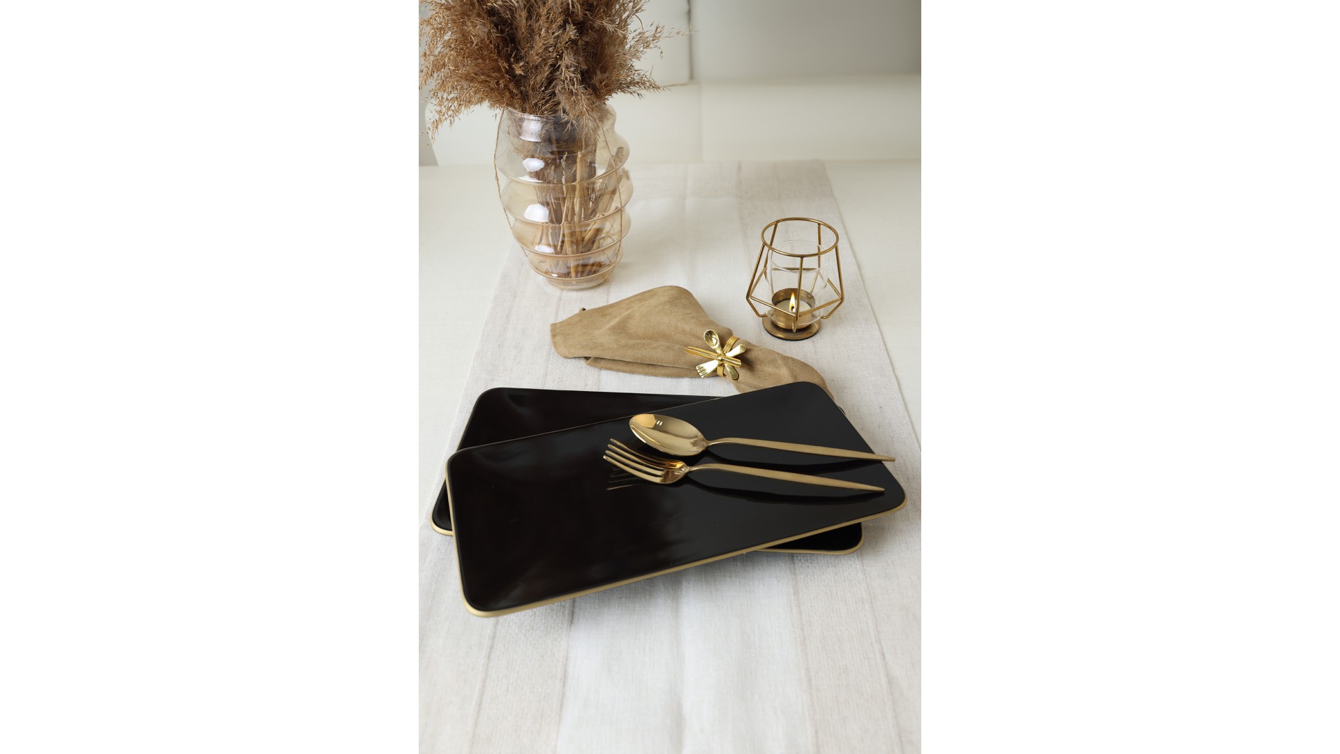 Siyah Gold Siera Kayık Tabak 33*17 Cm 2 Adet