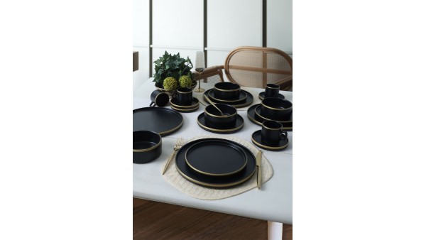 Mat Siyah Gold Fileli Stackable Yemek / Kahvaltı Takımı 20 Parça 4 Kişilik