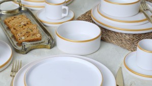 Mat Beyaz Gold Fileli Stackable Yemek / Kahvaltı Takımı 20 Parça 4 Kişilik