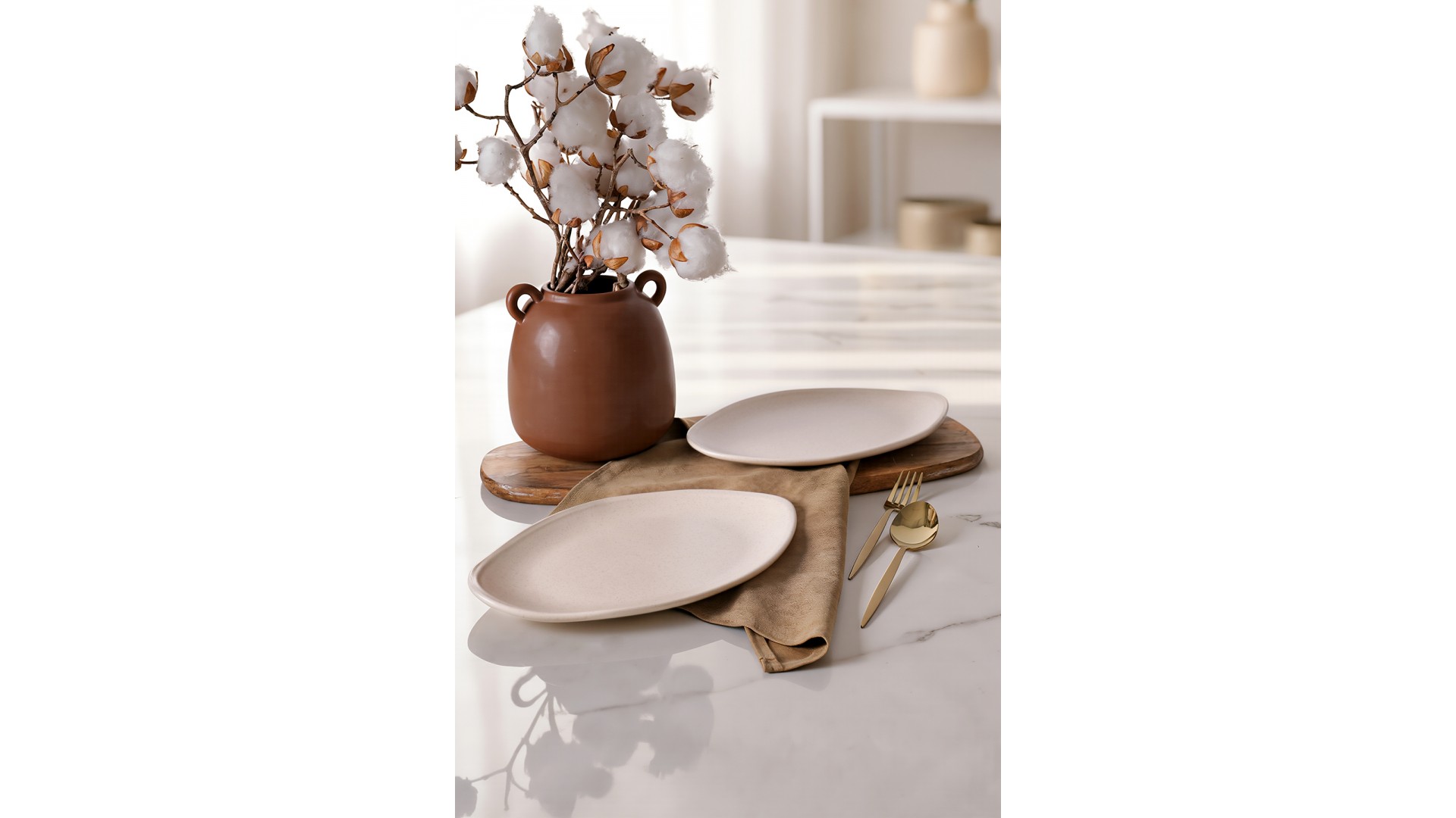 Mat Krem Bloom Kayık Tabak 31 Cm 2 Adet 040