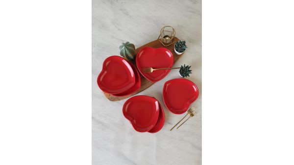 Kırmızı Kalp Pasta Tabağı 20 Cm 6 Adet 506