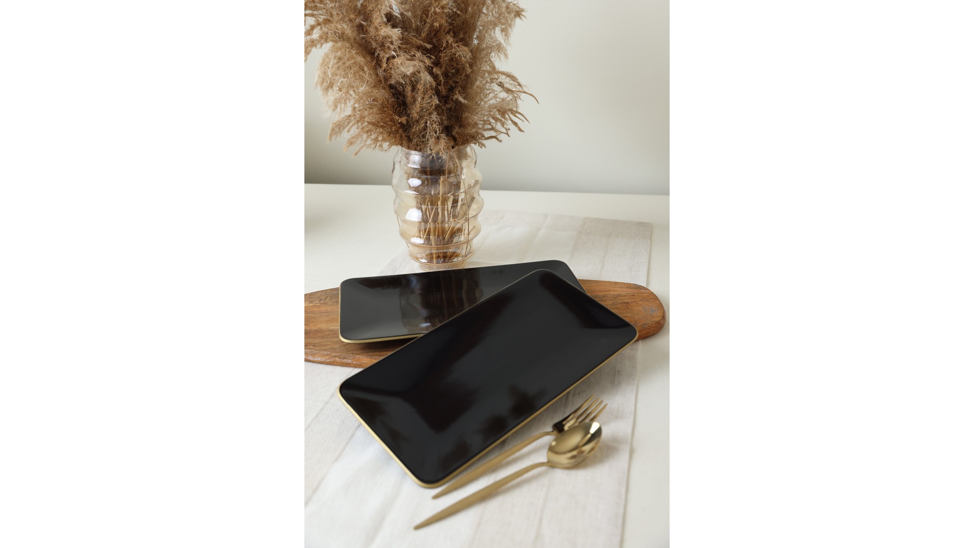 Siyah Gold Siera Kayık Tabak 33*17 Cm 2 Adet