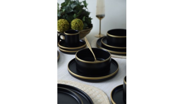 Mat Siyah Gold Fileli Stackable Yemek / Kahvaltı Takımı 20 Parça 4 Kişilik