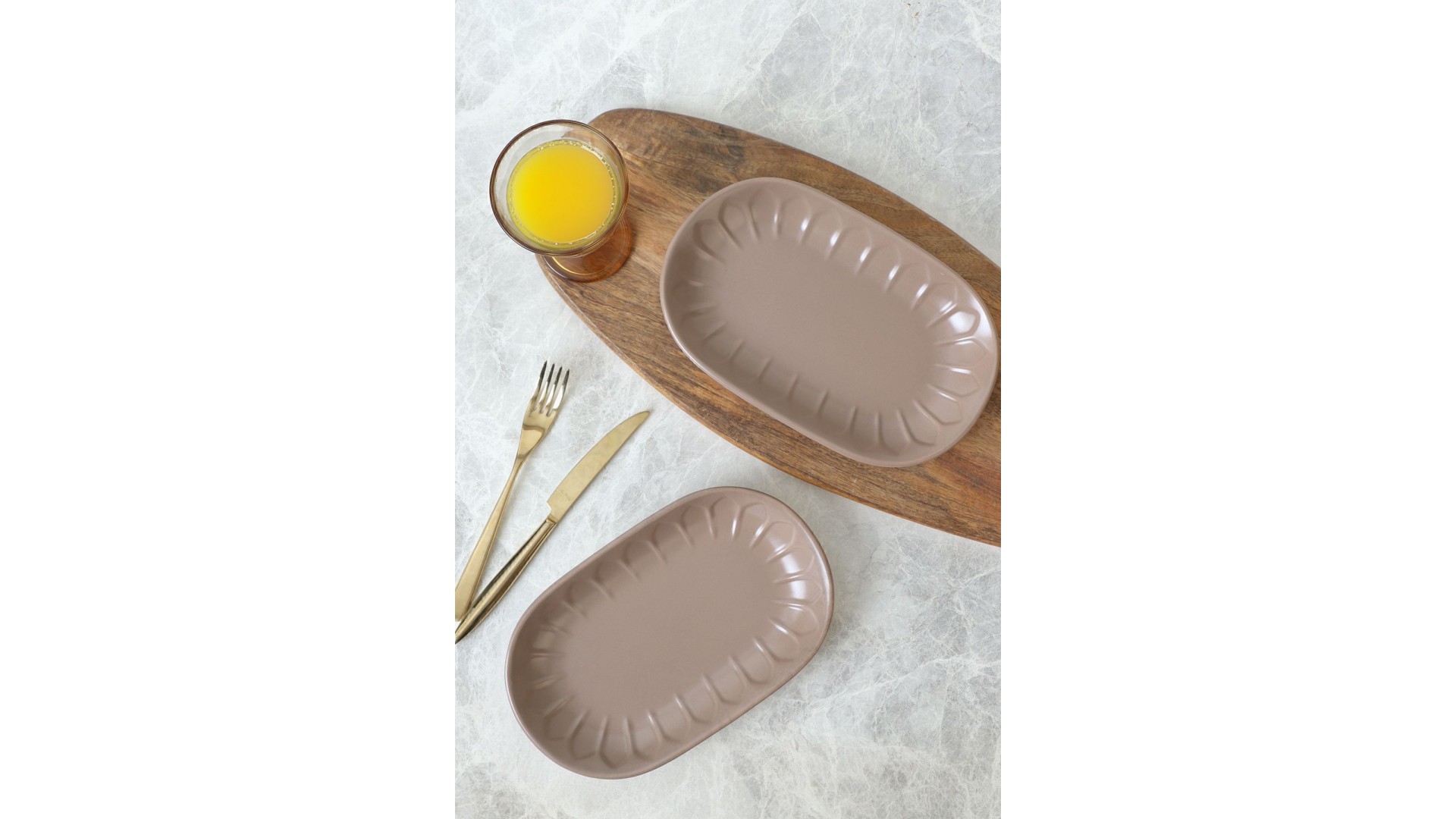 Mat Toprak Taupe Badem Kayık Tabak 22 Cm 2 Adet 977
