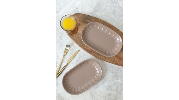 Mat Toprak Taupe Badem Kayık Tabak 22 Cm 2 Adet 977