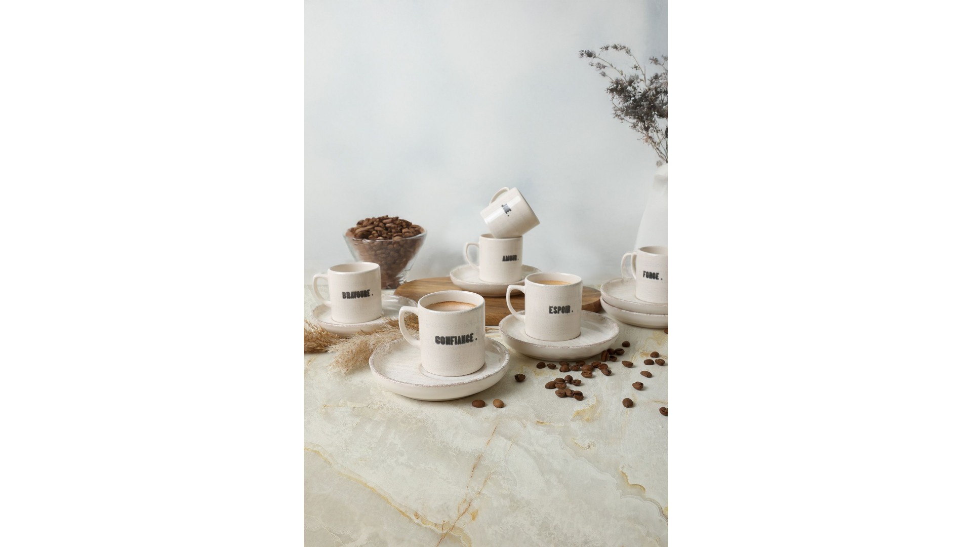 Deep Collection Mottolu Nordic Kahve Takımı 12 Parça 6 Kişilik 22650-55