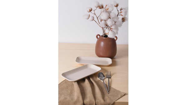 Mat Krem Pergamon Kayık Tabak 26 Cm 2 Adet 040