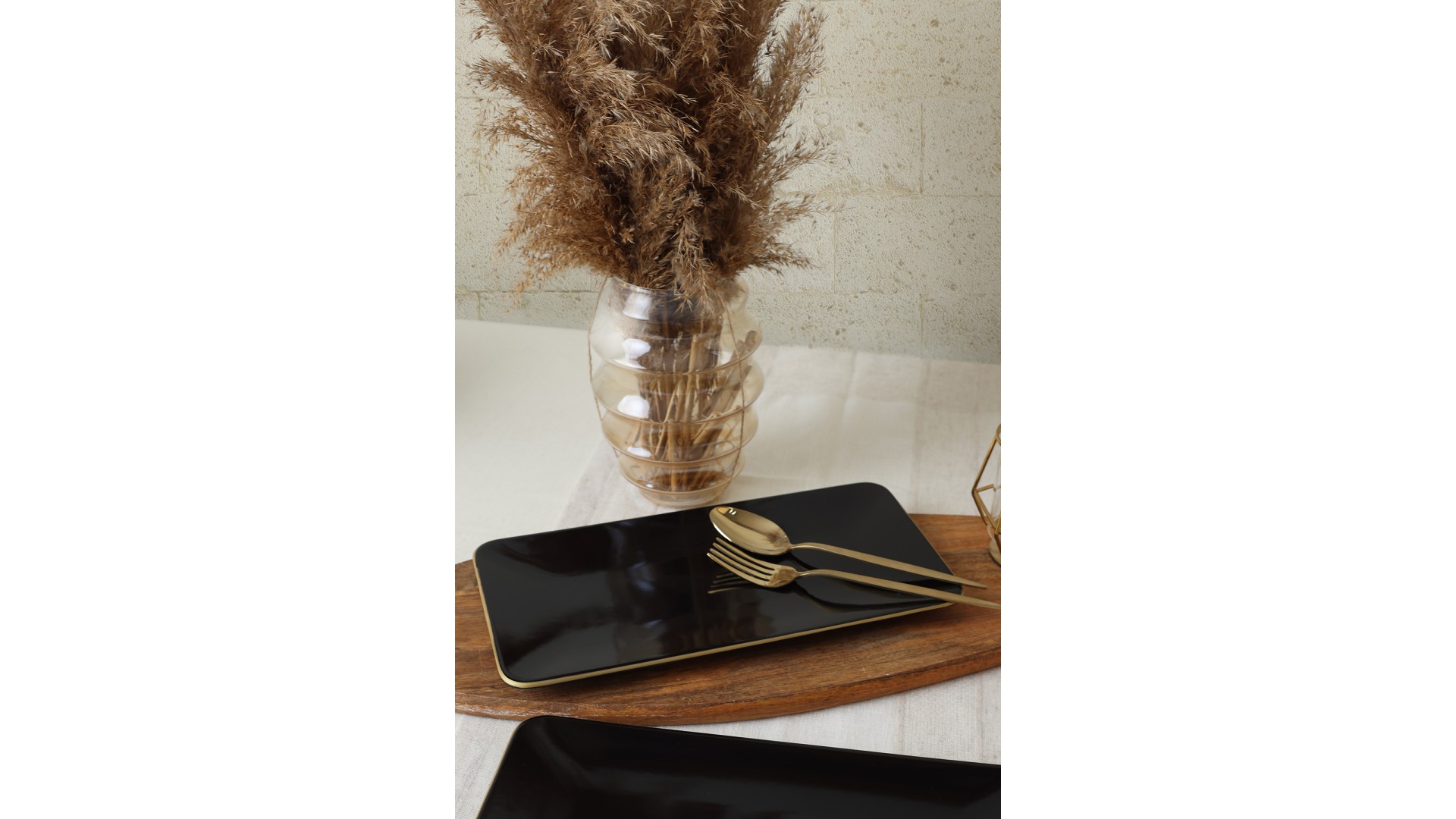 Siyah Gold Siera Kayık Tabak 33*17 Cm 2 Adet