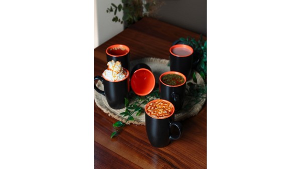 Mat Siyah/Turuncu Bulut Kupa 9 Cm 6 Adet 956/200