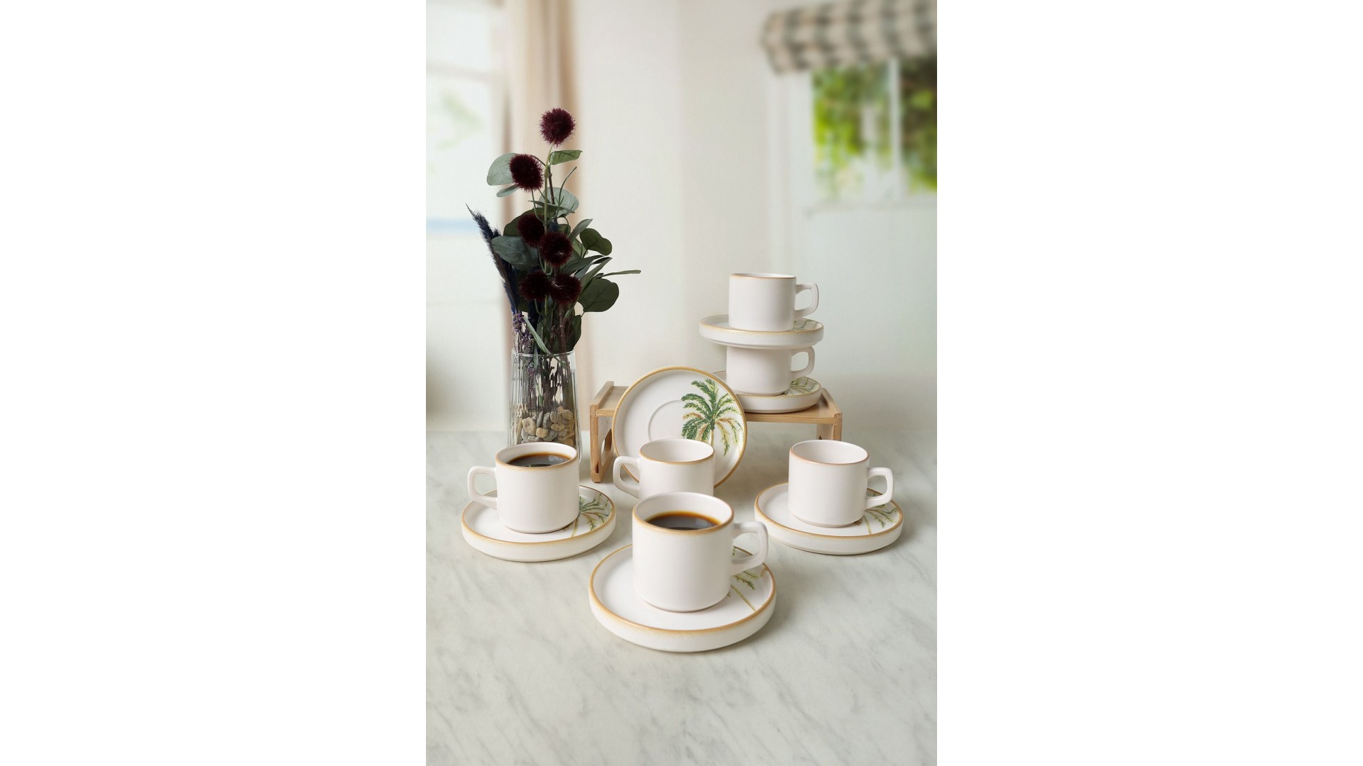 Bronze Palmiye Stackable Çay Takımı 12 Parça 6 Kişilik 22902-03