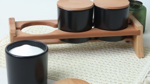 Mat Siyah Ege  Ahşap Standlı Saklama Kabı 10 cm 3 Parça