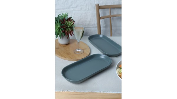 Mat Yeşil Noyan Kayık Tabak 26 Cm 2 Adet 322