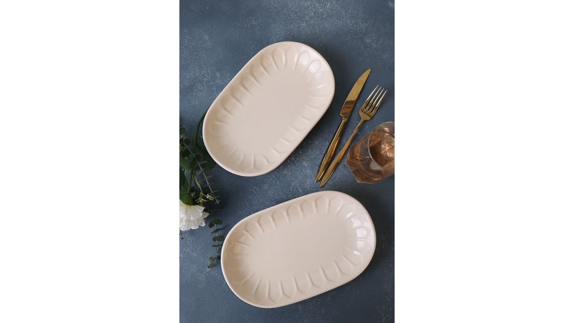 Krem Badem Kayık Tabak 25 Cm 2 Adet 030