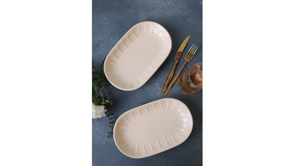 Krem Badem Kayık Tabak 25 Cm 2 Adet 030