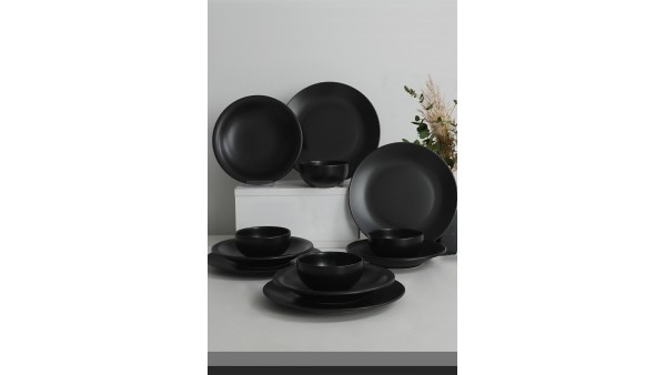Ege Mat Siyah Yemek Takımı 12 Parça 4 Kişilik